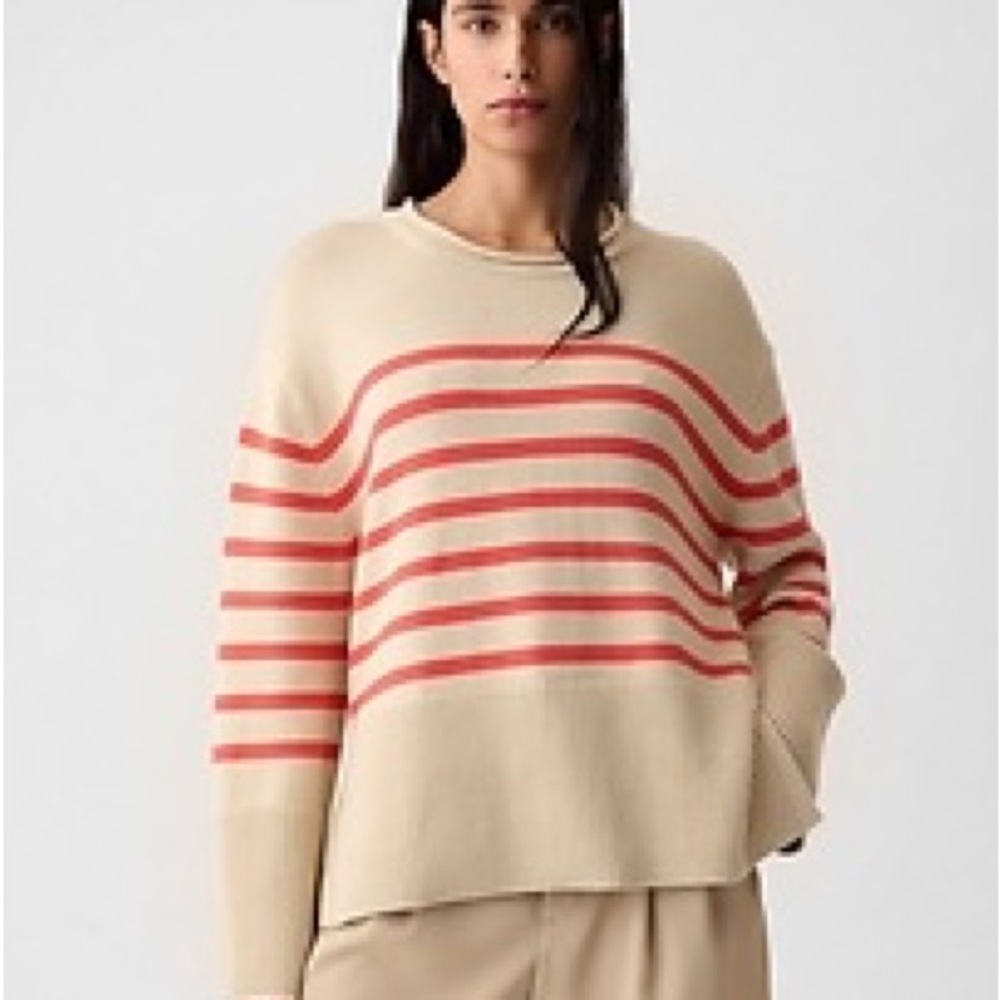 GAP Striped Roll Neck Oversized Sweater – Size XL Split-Hem Pink and Beige